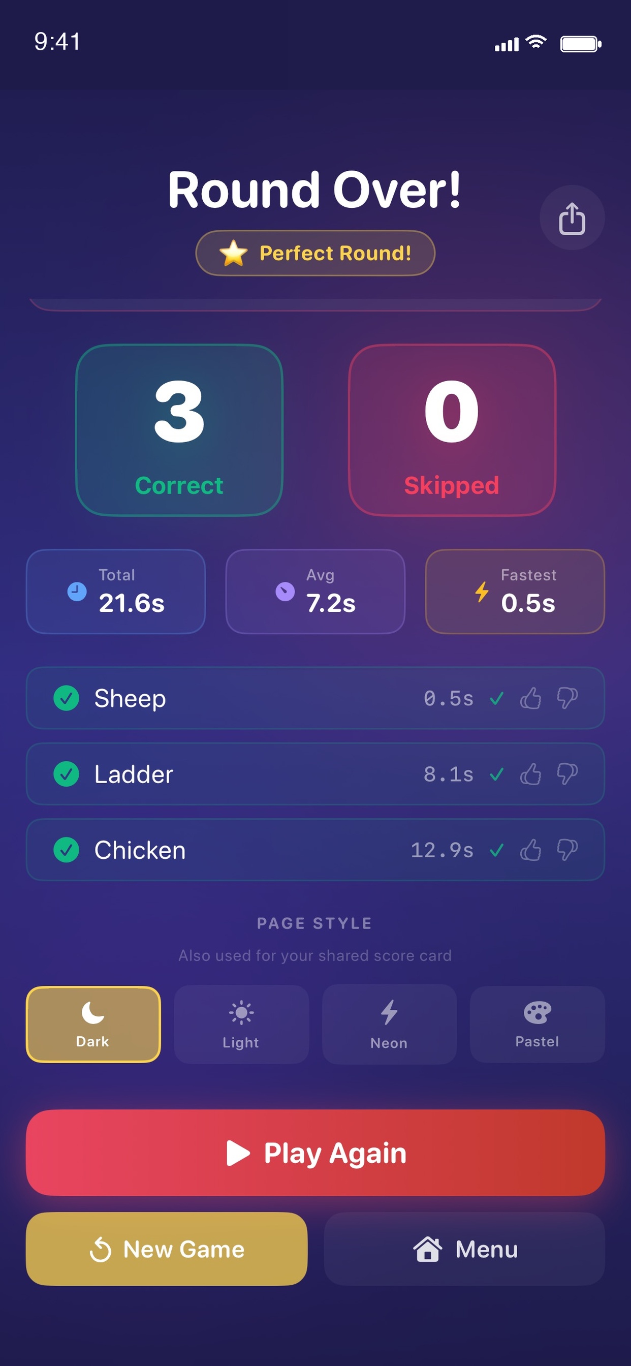 Round over score screen