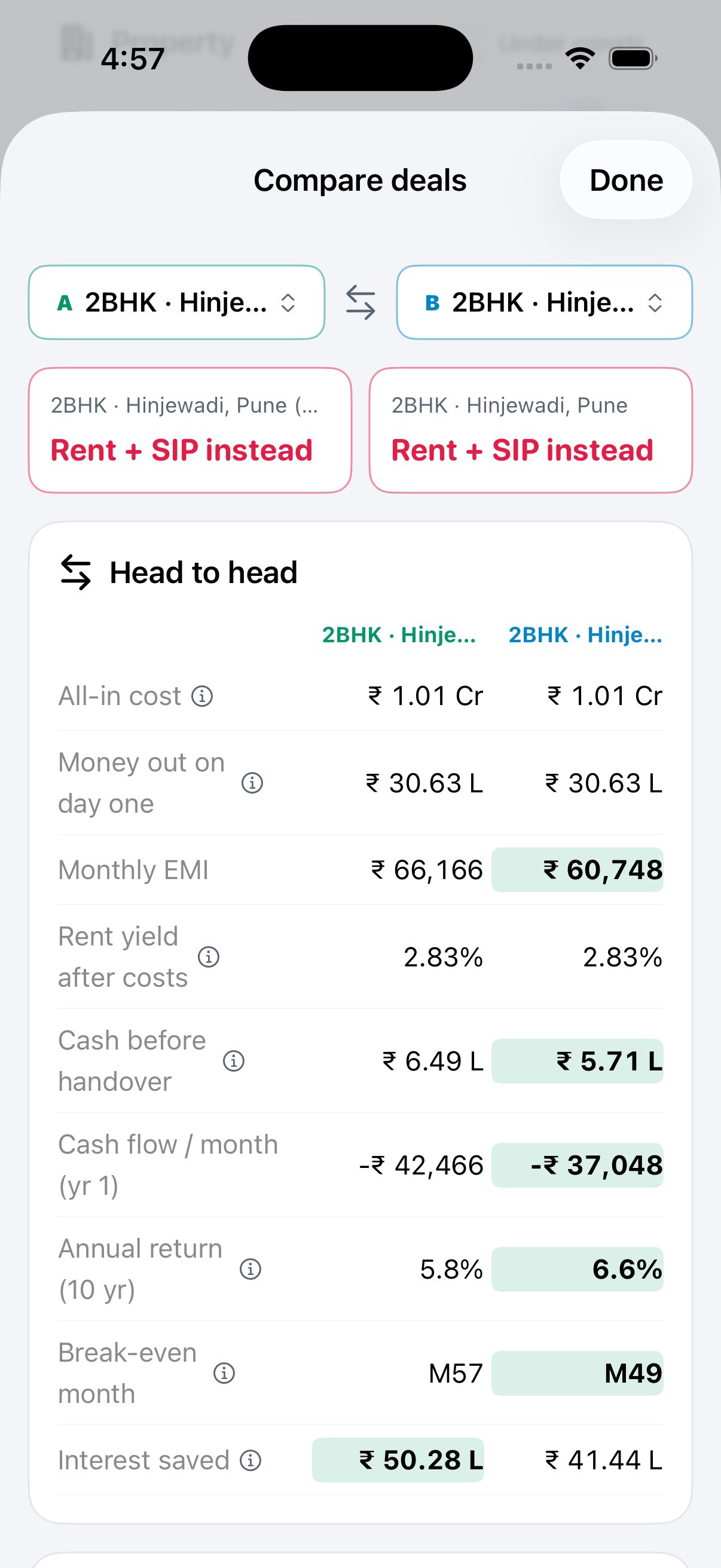 Compare two deals side by side