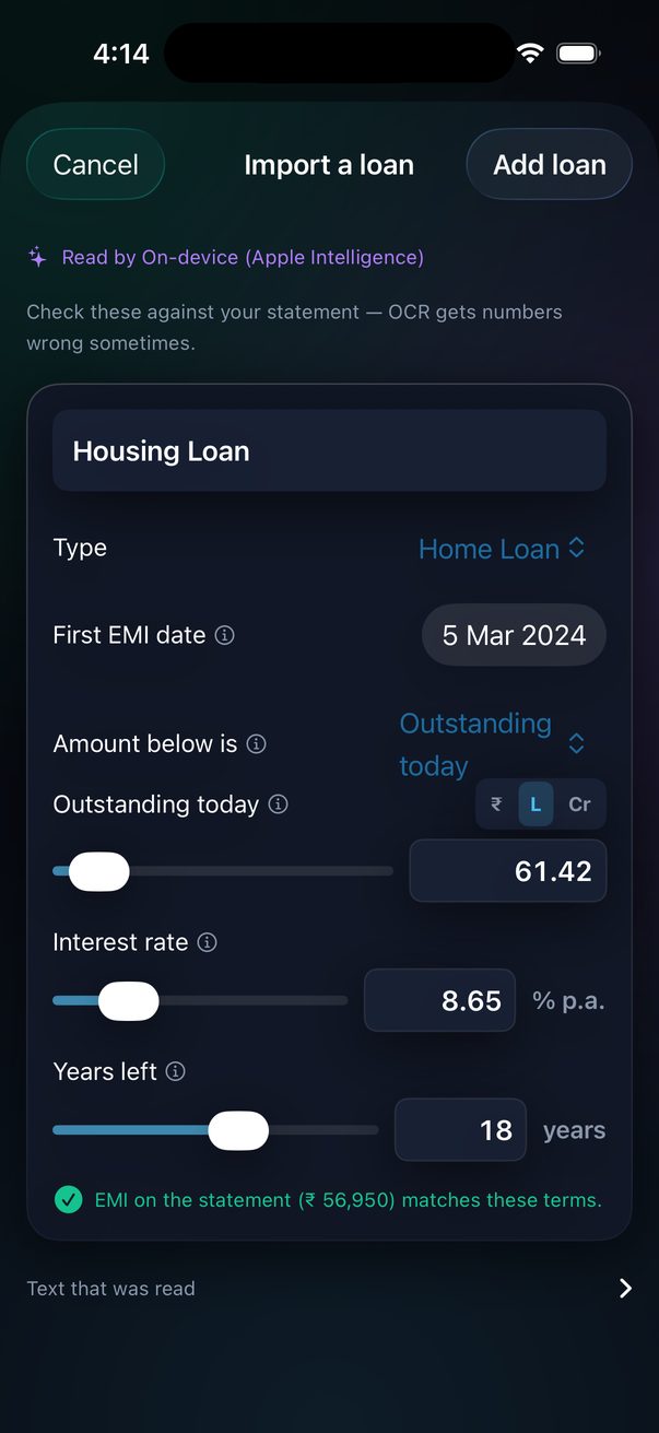 Importing a loan from a statement