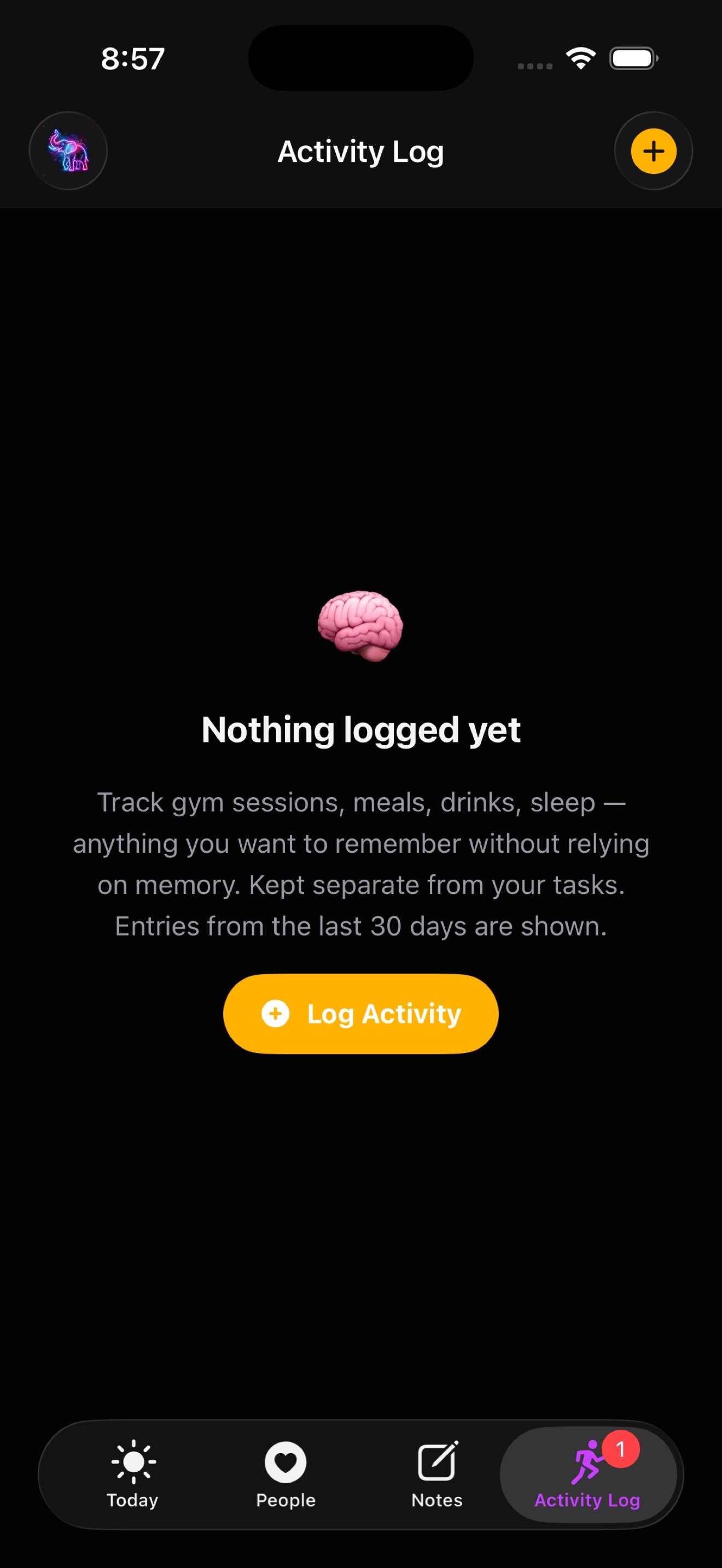 Activity Log tab